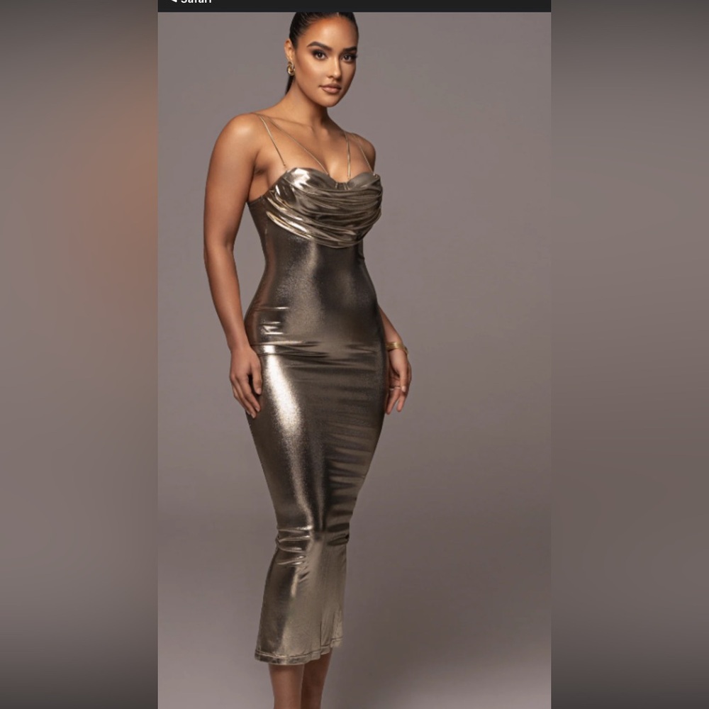 Viral JLuxlable light gold visions of you midi dress 2X chain straps, sold out